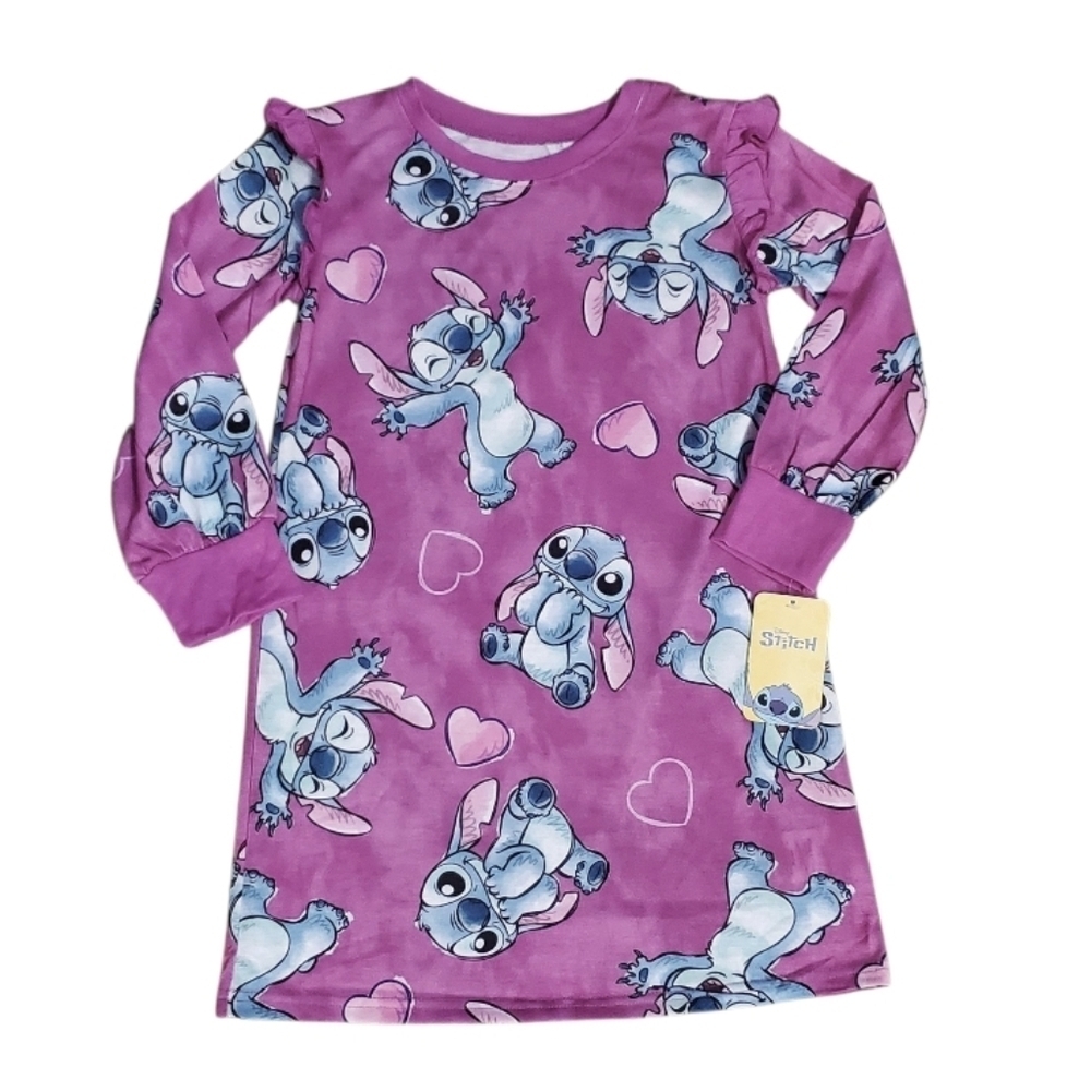 NWT Disney Kids Girl's Long Sleeved Stitch Nightgown Pajamas S 6/6X